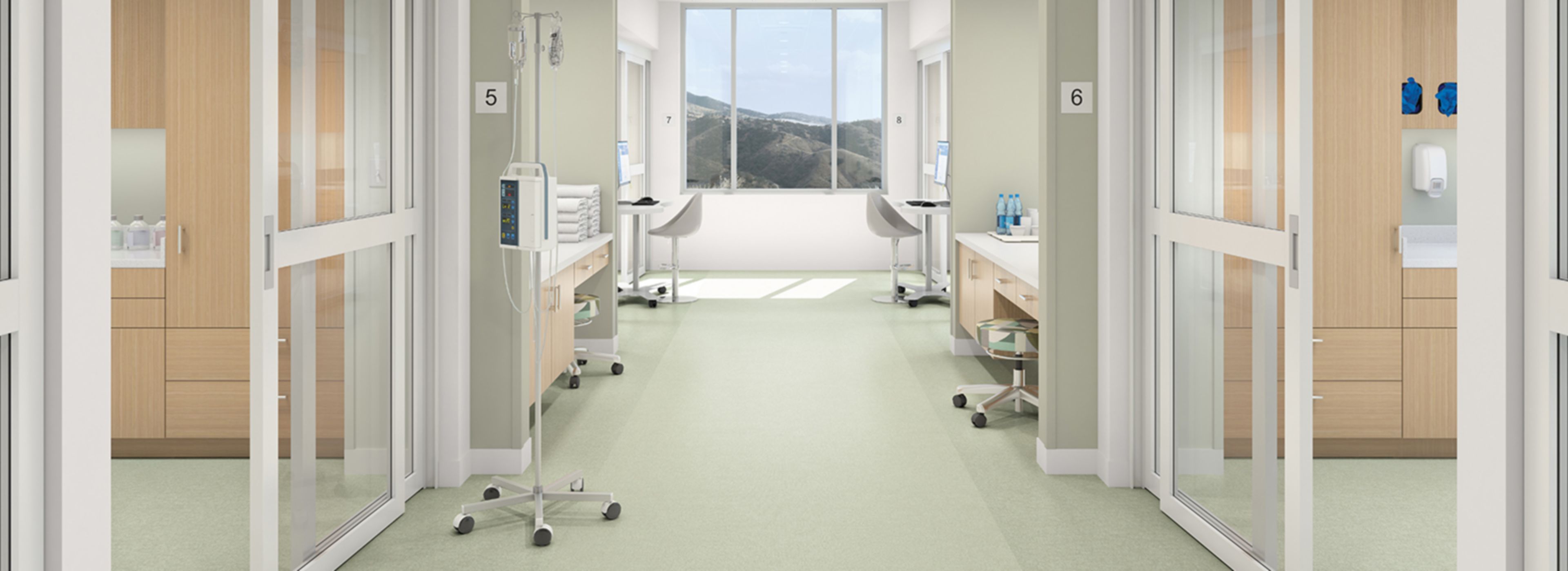 Interface Spike-tacular and Bloom with a View vinyl sheet in hospital corridor and patient rooms numéro d’image 1